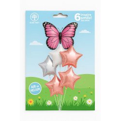 6-Balloon Set – Pink Butterfly & Metallic Stars
