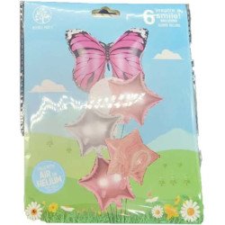 6-Balloon Set – Pink Butterfly & Metallic Stars