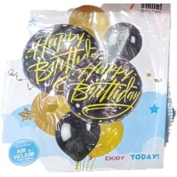 7 Happy Birthday Balloons – Black & Gold