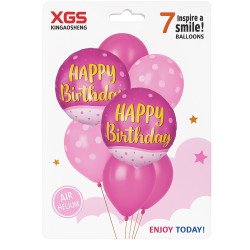 7 Happy Birthday Balloons – Pink Party Set