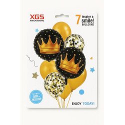7 Crown Balloons – Black & Gold Royal Birthday Set