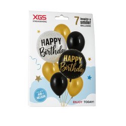7 Happy Birthday Balloons – Black, Gold & Silver Luxury Set
