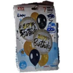 7 Happy Birthday Balloons – Black, Gold & Silver Luxury Set