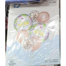 8 Happy Birthday Balloons – Floral Rose Gold & Confetti Set