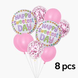 8 Happy Sweetest Day Balloons – Pink & Confetti Set