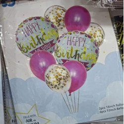 8 Happy Birthday Balloons – Pink & Confetti Elegant Party Set