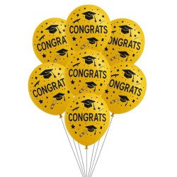 10 Congrats Balloons – Graduation Theme (Gold, Black, Silver)