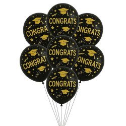 10 Congrats Balloons – Graduation Theme (Gold, Black, Silver)