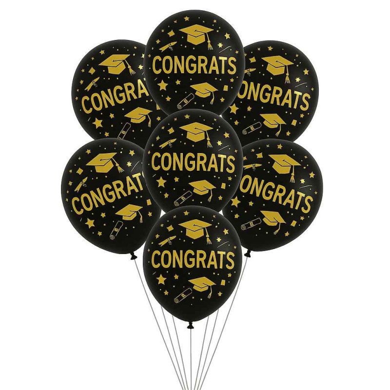 10 Congrats Balloons – Graduation Theme (Gold, Black, Silver)