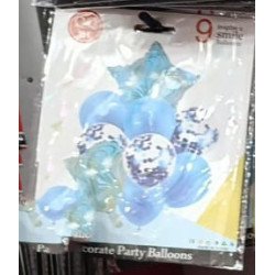 9 Light Blue Balloons with Star – Soft & Party Set