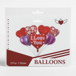 "I Love You" Red & Purple Balloons – Set of 5