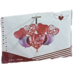 "I Love You" Red & Purple Balloons – Set of 5