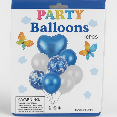 Ballons Bleu & Confettis - Lot de 10