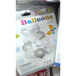 Silver & White Confetti Balloons – Set of 10
