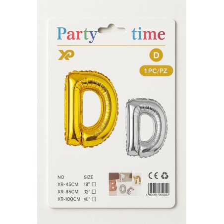 Letter 'D' Balloon - Gold and Silver
