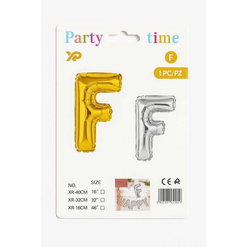 Letter 'F' Balloon - Gold and Silver Letter 'F' Balloon - Gold and Silver