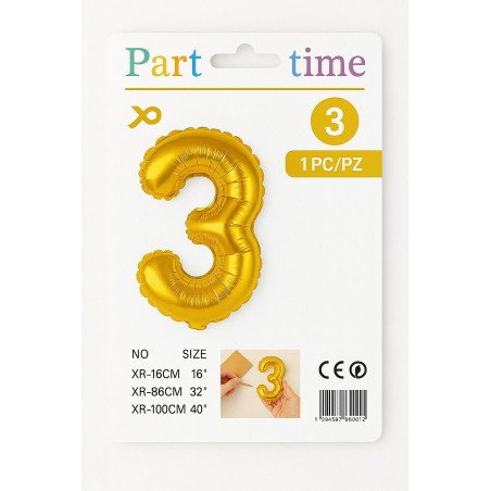 Number 3 Balloon - Gold