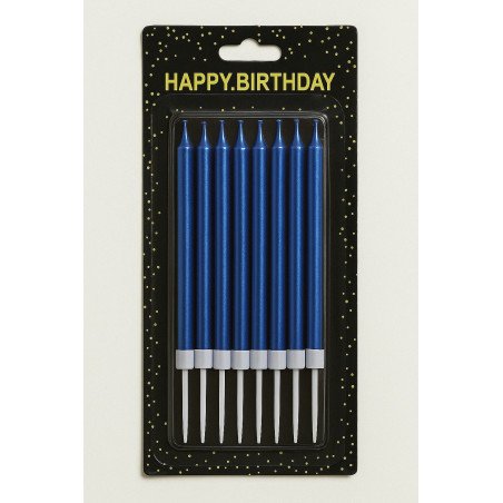 Metallic Blue Long Birthday Candles – Pack of 10