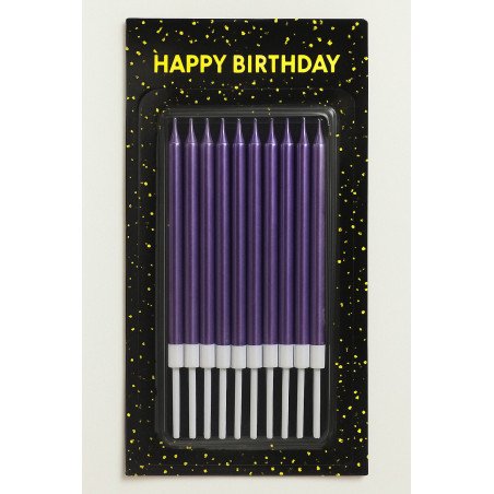 10 Bougies Longues Violettes Métallisées