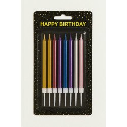 10 Metallic Multicolor Long Birthday Candles