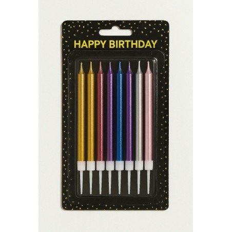 Bougies Longues Métallisées Multicolores – Lot de 10