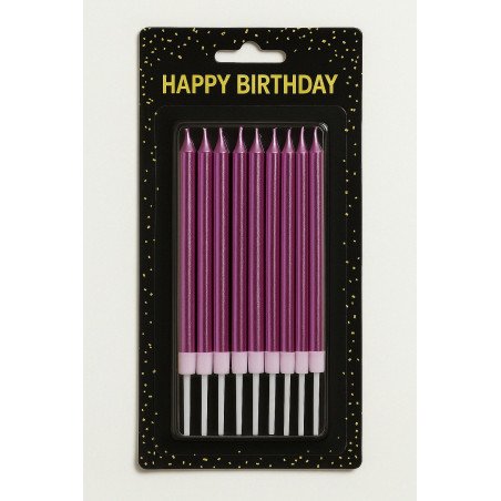 10 Metallic Pink Long Birthday Candles