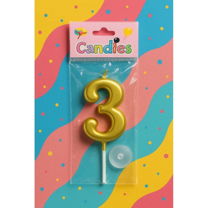 1 Bougie Chiffre 3 Dorée 1 Bougie Chiffre 3 Dorée