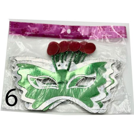 6 Metallic Party Masks – Green Butterfly Style