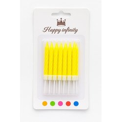 10 Yellow Spiral Candles with White Plastic Base
