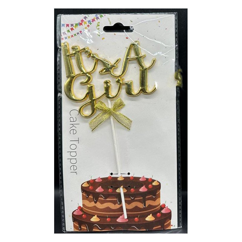 Cake Topper Doré "It's a Girl" avec Nœud Cake Topper Doré "It's a Girl" avec Nœud