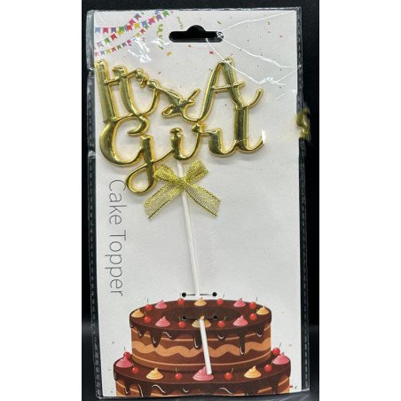 Gold “It’s a Girl” Cake Topper with Ribbon