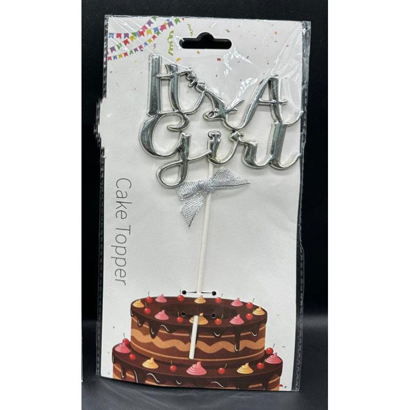 Gold “It’s a Girl” Cake Topper with Ribbon Gold “It’s a Girl” Cake Topper with Ribbon