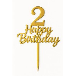 Gold Metallic Cake Topper – Numbers 0 to 9 “Happy Birthday”