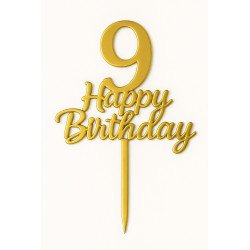 Gold Metallic Cake Topper – Numbers 0 to 9 “Happy Birthday”