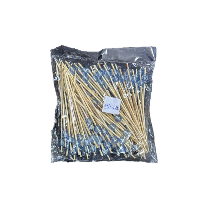 100  Piques Apéritifs en Bois avec Perle Bleue – 12 cm