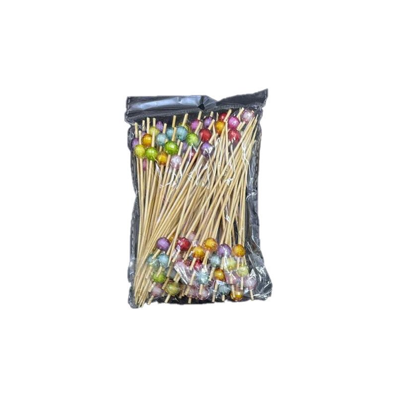 100 Wooden Cocktail Picks with Multicolor Beads – 12 cm 100 Wooden Cocktail Picks with Multicolor Beads – 12 cm
