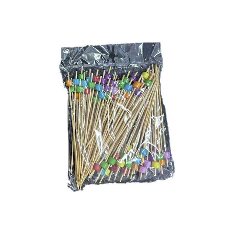 100 Wooden Cocktail Picks with Multicolor Cube Beads – 12 cm 100 Wooden Cocktail Picks with Multicolor Cube Beads – 12 cm