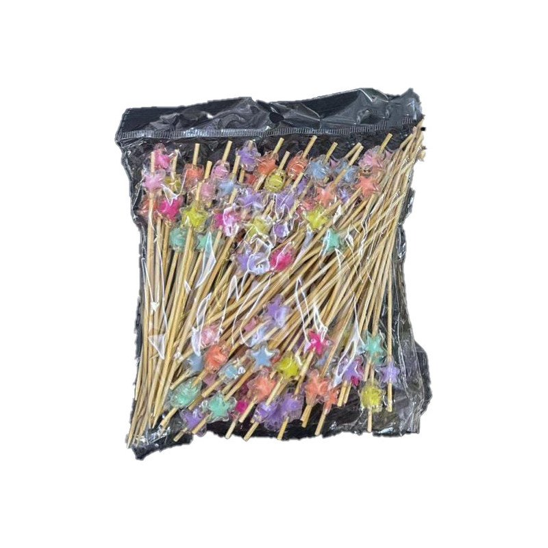 100 Wooden Cocktail Picks with Multicolor Star Beads – 12 cm 100 Wooden Cocktail Picks with Multicolor Star Beads – 12 cm