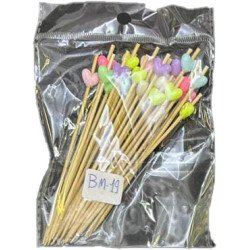 50  Wooden Cocktail Picks with Multicolor Heart Beads – 12 cm