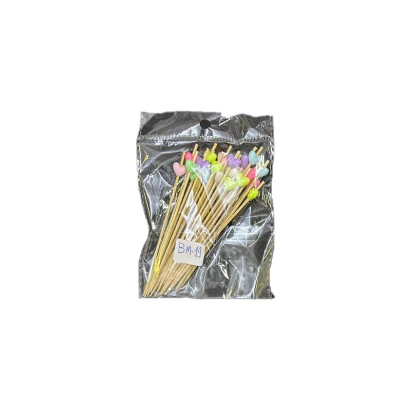 50 Wooden Cocktail Picks with Multicolor Heart Beads – 12 cm 50 Wooden Cocktail Picks with Multicolor Heart Beads – 12 cm