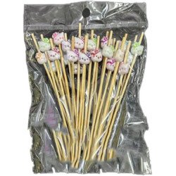 50 Wooden Cocktail Picks with Cute Cat Decorations – 12 cm