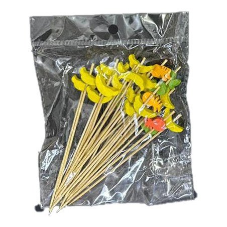 50 Wooden Cocktail Picks with Fruit Decorations – 12 cm