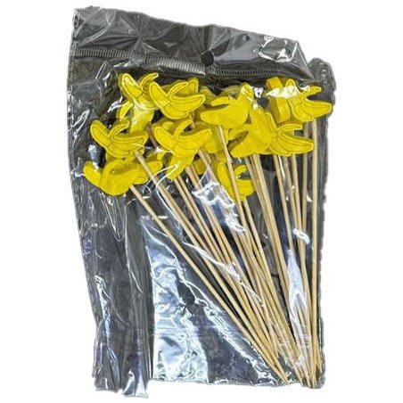 50 Wooden Cocktail Picks with Banana Decorations – 12 cm