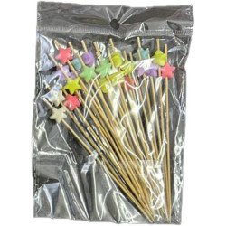 50  Wooden Picks with Multicolor Stars – 12 cm