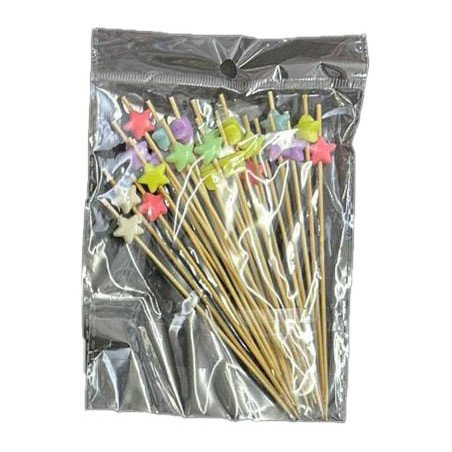 50  Wooden Picks with Multicolor Stars – 12 cm