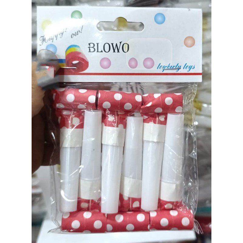 Set of 6 Red Party Blowouts with White Polka Dots Set of 6 Red Party Blowouts with White Polka Dots