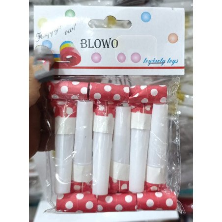 Set of 6 Red Party Blowouts with White Polka Dots