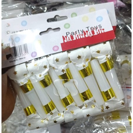 Set of 10 White Party Blowouts with Gold Stars