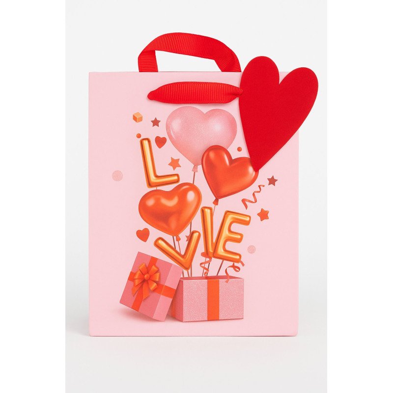 Sachet Cadeau Rose Thème LOVE avec Décorations Cœur Sachet Cadeau Rose Thème LOVE avec Décorations Cœur