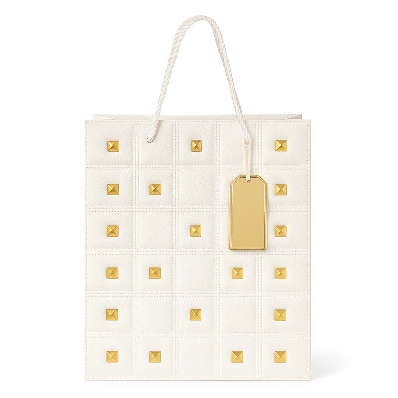 White Gift Bag with Gold Studs White Gift Bag with Gold Studs